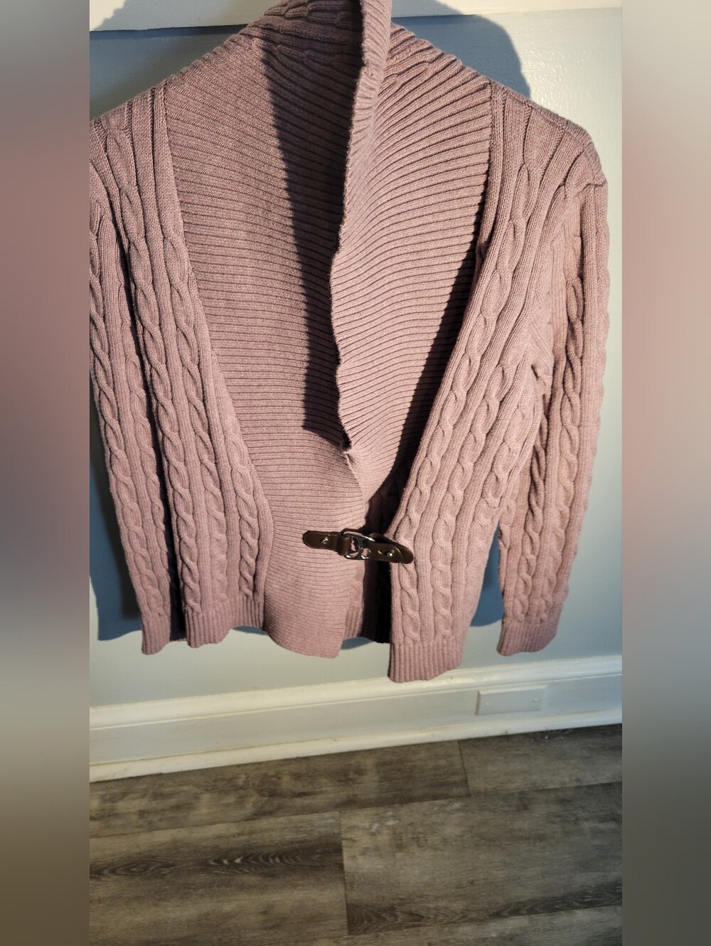 Ralph Lauren Women's Cable Knit Shawl Collar Cardigan Sweater - Dusty Rose